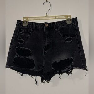 Shein black, ripped denim shorts; Size: Medium